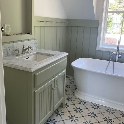 Erin Gates (@elementstyle) • Instagram photos and videos 1920s Bathroom, Erin Gates, Kids Bath, July 1, Green Aesthetic, Corner Bathtub, Alcove Bathtub, Maine, I Can