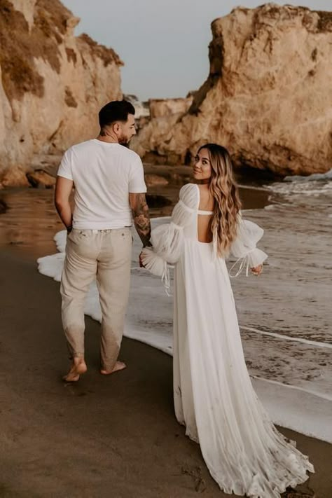 Malibu wedding photography at El Matador state beach. The bride and groom's Malibu beach wedding photos will give you all the inspo for your Malibu photoshoot. Head over to the blog post for the full gallery! Simple Beach Wedding Photos, Beach Engagement Dress, Bride And Groom Beach Wedding Photos, Beach Elopement Photos, Elopement Beach, Cabo Couple Photoshoot, Beach Wedding Elopement, Beach Wedding Photoshoot, Beach Elopement Pictures