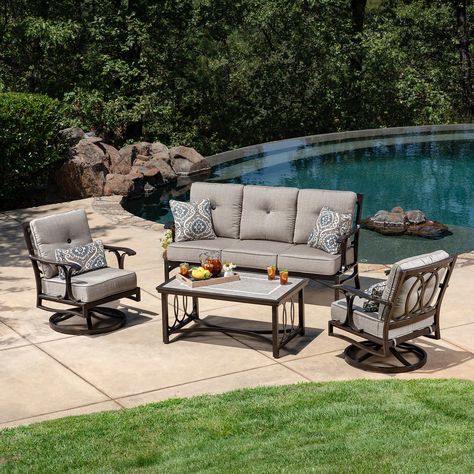 1 Outdoor Patio Seating, Backyard Creations, Patio Seating Sets, Outdoor Patio Furniture Sets, Aluminum Furniture, Sunbrella Cushions, Patio Heater, Conversation Set Patio, Patio Seating