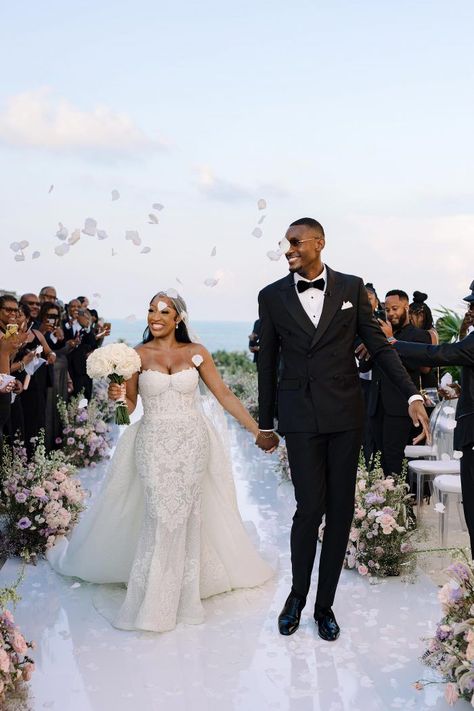 Joyful newlywed walk out of the ceremony holding hands | Image by Lite Weddings Destination Wedding Black Couple, Black People Weddings, Ceremony Exit, Marriage Pictures, Mexico Wedding Venue, Black Brides, Dream Wedding Decorations, 2025 Wedding, African Wedding Dress