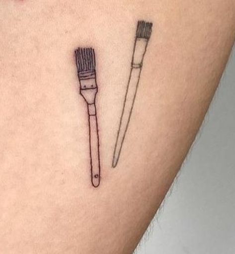 Fine Line Paint Brush Tattoo, Paint Brushes Tattoo, Tiny Paint Brush Tattoo, Traditional Paintbrush Tattoo, Emma Chamberlain Tattoo, Paint Brush Tattoo, Paintbrush Tattoo, Brush Tattoo, Emma Chamberlain