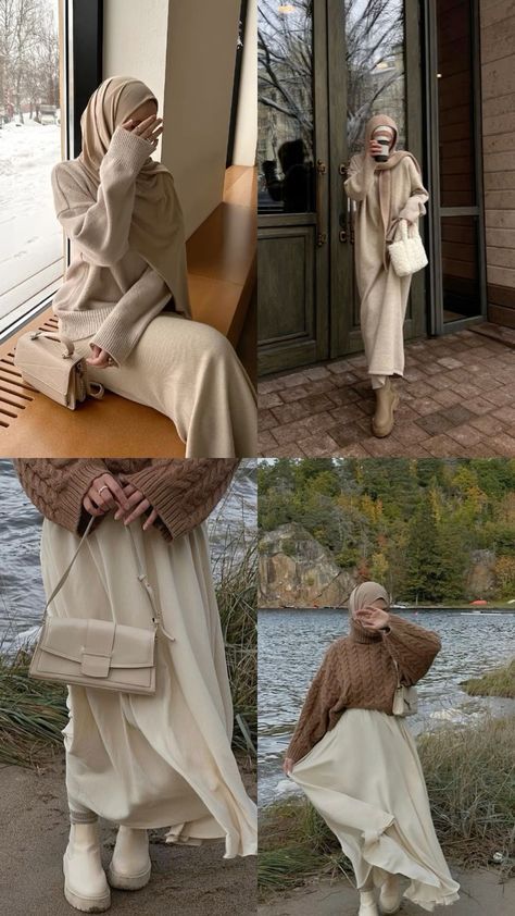 #outfits #dress #celebrity Hijab Outfit Dress Casual, How To Style A Long Skirt Modest, Beige Abaya Outfit, Beige Hijab Dress, Beige Modest Outfit, Elegent Hijabi Outfit, Timeless Hijab Outfits, Beige Abaya Hijab Outfit, Hijabi Long Dress