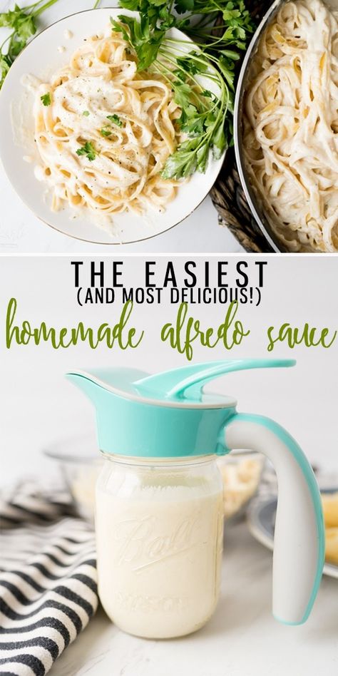 This Alfredo Sauce Recipe is so fast and easy! Made from a little bit of butter, minced garlic, cream, parmesan cheese and seasonings, it couldn't be more simple! Don't love the heavy cream? I have a slimmed down version for you down below! |Cooking with Karli| #alfredo #homemade #cream #parmesancheese #easy #recipe #fast Alfredo Sauce Without Cream, Alfredo Sauce With Milk, Alfredo Sauce Recipe Without Heavy Cream, Alfredo Sauce Easy, Alfredo Sauce Recipe Easy, Make Alfredo Sauce, Cooking With Karli, Alfredo Sauce Recipe Homemade, Homemade Alfredo