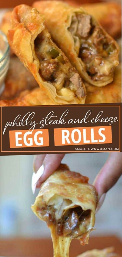 Steak And Cheese Egg Rolls, Eggroll Wrapper Recipes, Philly Steak And Cheese, Recipes Using Egg Roll Wrappers, Crispy Wontons, Cheese Egg Rolls, Steak And Cheese, Wonton Wrapper Recipes, Philly Steak