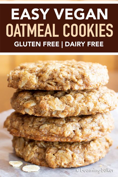 Easy Vegan Oatmeal, Oatmeal Cookies Gluten Free, Healthy Vegan Dessert, Vegan Oatmeal Cookies, Gluten Free Oatmeal Cookies, Cookies Chewy, Vegan Baking Recipes, Vegan Oatmeal, Vegan Cookies Recipes