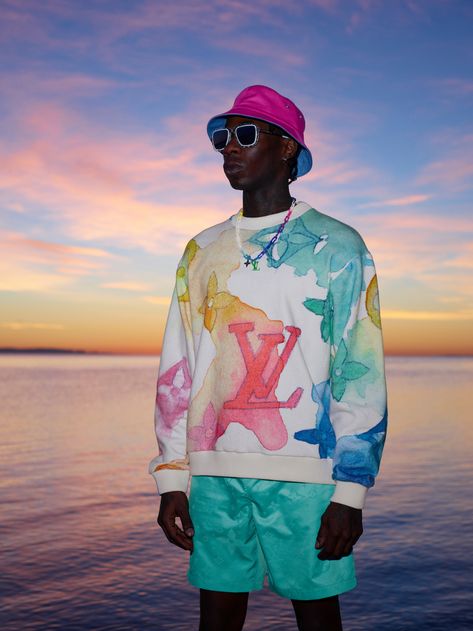 Louis Vuitton Watercolor, Virgil Abloh Louis Vuitton, Louis Vuitton Outfit, Louis Vuitton Presents, Watercolor Monogram, Summer Capsule, 21 Savage, Male Fashion Trends, Looks Street Style