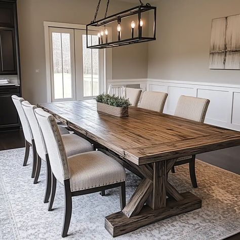 Farmhouse Dining Table Diy Rustic Dining Room Table, Wood Table Stain Ideas, Rustic Dinning Table, Diy Farmhouse Dining Room Table, Rustic Dining Room Ideas Farmhouse Style, Homemade Dining Room Table, Homemade Kitchen Table, Harvest Table Dining Room, Diy Farmhouse Dining Table