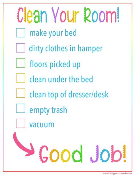 Help your kids keep their rooms clean with this free printable step by step kid's bedroom cleaning checklist! #tips #cleaning #printable #checklist How To Tidy Your Bedroom Step By Step, Kids Cleaning Checklist, Bedroom Cleaning Checklist, Bedroom Cleaning, Tidy House, Clean Your Room, Cleaning Painted Walls, Cleaning Stuff, Kids Cleaning