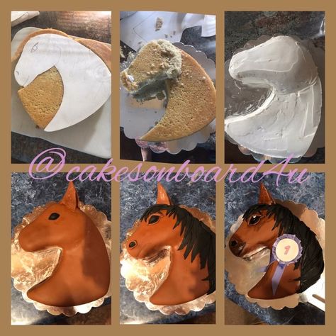 How I created a horse head cake  for a baby's first birthday. DIY, step by step. Horses, shaped cakes, buttercream & fondant Horse Shaped Cake, Diy Horse Cake, Easy Horse Cake, Cowboy Meals, Horse Head Cake, First Birthday Diy, Easy Cakes For Kids, Fondant Horse, Horses Birthday