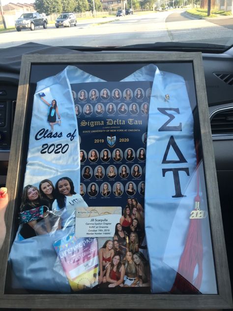 Senior Gifts Sorority Ideas, Sorority Memory Box Ideas, Sorority Shadow Box Graduation, Sorority Awards Ideas, Senior Sorority Gifts, Sorority Shadow Box Ideas, Senior Send Off Sorority, Sorority Graduation Paddle, Sorority Senior Send Off