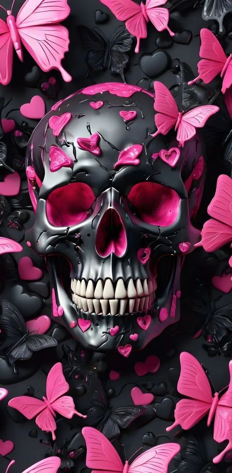 Galaxy Phone Background, Calenders Ideas, Pink Skull Wallpaper, Sugar Candy Skulls, Really Cool Backgrounds, Skull Butterfly Tattoo, Colorful Skull Art, Beauty And The Beast Movie, Love Pink Wallpaper