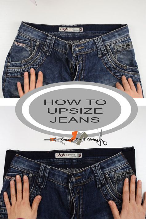 Here is a sewing tutorial on how to enlarge the waist and hips of jeans. Follow the instructions and watch the video to learn how to DIY upsize your jeans. How To Extend Jeans Waistband, Enlarge Waist On Jeans, How To Make Pants Bigger In The Waist, How To Make Jeans, Altering Jeans, Jeans Refashion, Ropa Upcycling, Sewing Jeans, Sew Ins