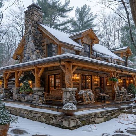 Log Homes Exterior, Log Cabin Exterior, Cabin Style Homes, Rustic Cabins, Log Home Designs, Log Cabin Rustic, Small Front Porch, Indoor Herb, Herb Gardens