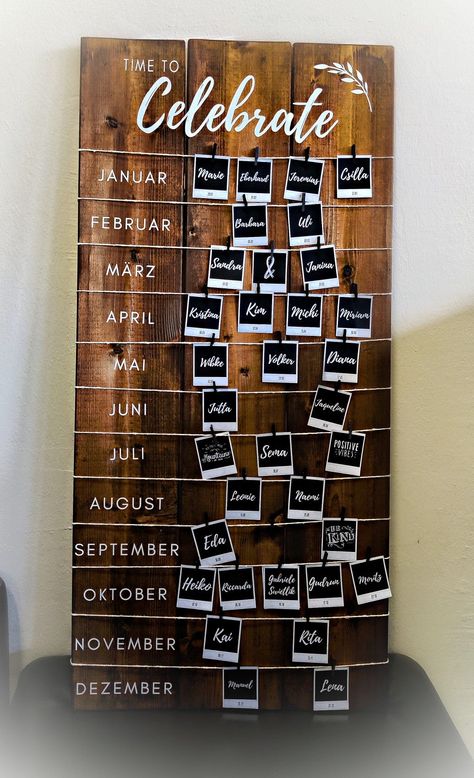 Birthday Calendar Office, Birthday Chart For Home, Diy Family Birthday Calendar, Wood Birthday Calendar, Diy Birthday Calendar Ideas, Employee Birthday Board Ideas, Birthday Calendar Ideas Classroom, Employee Birthday Board, Birthday Board Ideas For Work