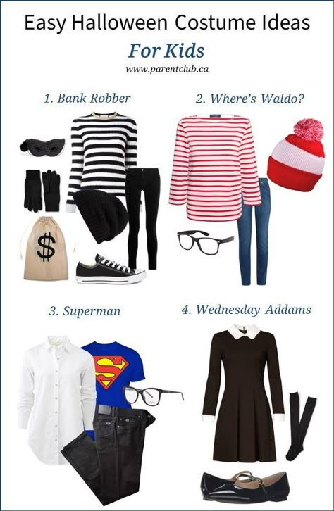 easy-halloween-costume-ideas-for-kids-via-www-parentclub-ca Easy Work Friendly Halloween Costumes, Waldo Costume Women, Easy Halloween Costumes At Home, Diy At Home Halloween Costumes, Where Is Waldo Costume, Easy Office Halloween Costumes, Easy Halloween Ideas Costumes, Simple Halloween Costumes For Work, Easy Costume Ideas For Women Last Minute