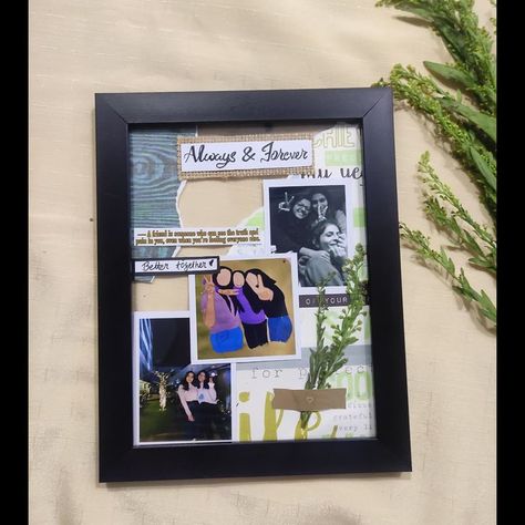 Picture Collage Gift Ideas For Best Friend, Glass Photo Frames Diy, Handmade Photo Frames For Best Friend, Best Friend Picture Frame Ideas Birthday, Cute Photoframe Ideas, Gift Frame Ideas For Friends, Frame For Best Friend Gift Ideas, Diy Photo Frame For Boyfriend, Birthday Gifts For Best Friend Pictures