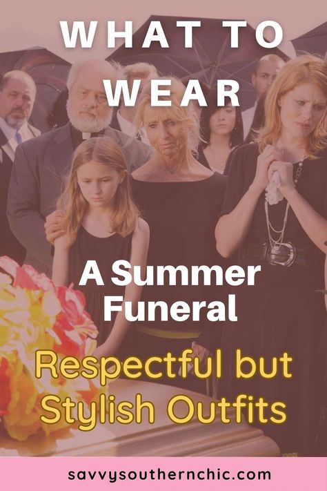 What about dressing for a funeral in warmer weather? While no one wants to think about picking out a funeral outfit, this daunting task does need some attention, too. Just because it’s hot outside doesn’t mean you have to compromise on your choices for a summer service. Follow these tips for what to wear to a summer funeral. Outfit ideas for women for a summer funeral that are modest, stylish and suited for the heat. Dress For Memorial Service, Summer Celebration Of Life Outfit, Celebration Of Life Outfits Women, What To Wear To A Casual Celebration Of Life, Outfit For Wake Service, Celebration Of Life Outfit Women Summer, What To Wear To A Viewing, Calling Hours Outfit, Casual Celebration Of Life Outfit