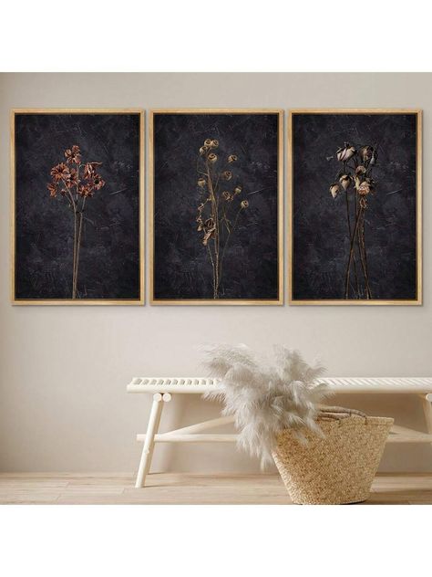 3pcs/Set Canvas Printed Wall Art, Dark & Dry Wildflowers, Botanical Illustration, Simple Art, Modern Farmhouse Wall Decoration, FramelessI discovered amazing products on SHEIN.com, come check them out! Modern Farmhouse Wall Decor, Rock House, Floral Oil Paintings, Decor Minimalist, Farmhouse Wall Decor, Vintage Canvas, Botanical Wall Art, Farmhouse Wall, Retro Floral