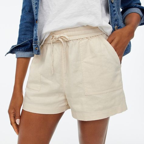 The Coastal Grandmother Aesthetic - Life On Virginia Street Coastal Grandmother Aesthetic, Grandmother Aesthetic, Coastal Grandmother, Clothing Sites, Elastic Shorts, J Crew Shorts, J Crew Factory, Drawstring Shorts, Natural Fabrics