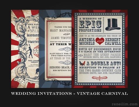 Circus Theme Wedding Vintage, Creepy Carnival Invitations, Carnival Wedding Invitations, Vintage Carnival Invitations, Vintage Carnival Wedding Invitations, Vintage Carnival Wedding, Antique Circus Poster, Carnival Baby Showers, Carnival Invitations