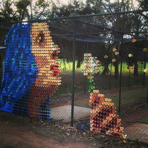 Adelaide Australia, Fence Art, Cup Art, Chain Link Fence, Foto Art, Recycled Art, Fence Design, Bottle Caps, Outdoor Art