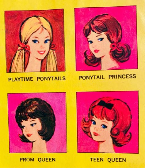 Lawrence on Instagram: “💛Barbie’s Color ‘N Curl Booklet, 1965💛” Barbie Illustration Vintage, Vintage Barbie Illustration, 60s Animation, 50s Barbie, 60s Cartoons, 1960s Barbie, 80s Barbie, 60s Art, Poses References