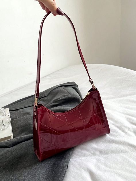 Red Baguette Bag, Sling Bags Women, Pretty Purses, Purse Outfit, Burgundy Bag, Everyday Purse, Adjustable Bag, Red Purses, Red Handbag