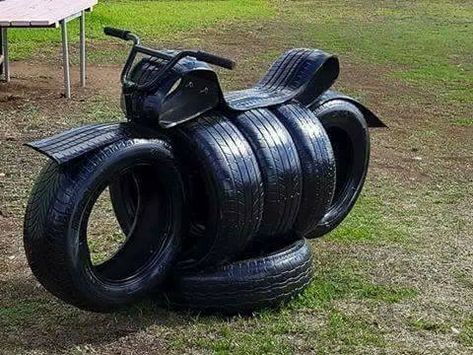 recycled tire motorcycle Old Tyres Garden, Tire Playground, Repurposed Tire, Tire Craft, Tire Garden, Kids Backyard, Tire Art, Playground Set, Tyres Recycle