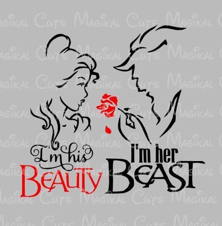 Doodle Sayings, His Beauty Her Beast, Beauty And The Beast Silhouette, King Queen Tattoo, Cricut Files, Disney Tattoos, Cricut Tutorials, Disney World Trip, Cricut Creations