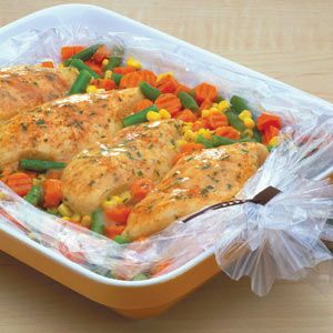 Creamy Chicken & Vegetables Recipe - Reynolds Oven Bag Recipes, Oven Bags, Oven Bag, Easy Baked Chicken, Baked Vegetables, Oven Chicken, Baked Chicken Wings, Broth Recipes, Oven Baked Chicken