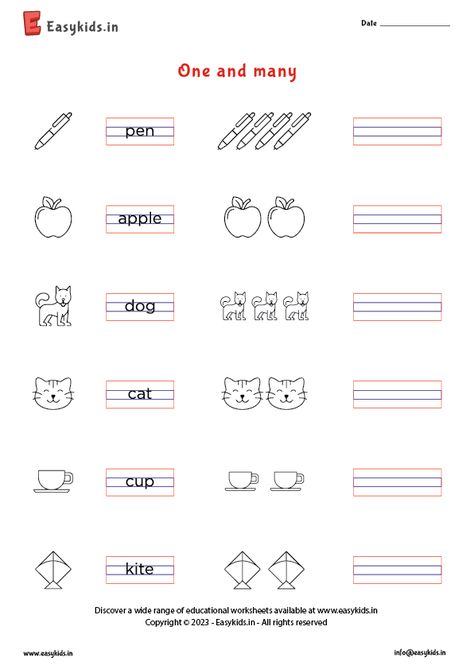 One Many English Worksheet, One And Many Worksheet, Worksheet For Lkg, Colours Name For Kids, One And Many, Bulb Art, Alphabet Writing Worksheets, Family Worksheets, Worksheet For Kindergarten