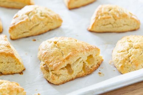 Zingerman's Ginger Scones #scones #zingermans #scone #recipe #breakfast Ginger Scones Recipe, Tender Scones, Ginger Scones, Baked Scones, Candied Lemon Peel, Scones Recipe Easy, Specialty Food Store, Orange Scones, Scones Easy