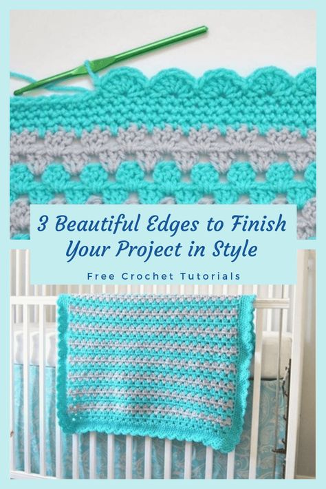 Blanket Edging Ideas, Crochet Edges For Blankets Baby, Crochet Edges For Blankets, Blanket Edging, Picot Crochet, Crochet Scalloped Edge, Crochet Blanket Border, Block Stitch, Crochet Blanket Edging