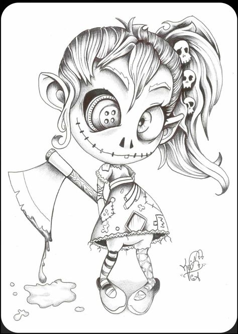 Goth Coloring Pages, Voodoo Doll Tattoo, Scary Coloring Pages, Gotik Tattoo, Doll Tattoo, Creepy Drawings, Skull Art Drawing, Creepy Tattoos, Halloween Tattoo