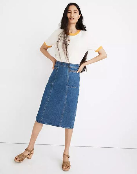 Women's Skirts: Clothing | Madewell Modest Denim Skirts, Long Jean Skirt, Midi Pencil Skirt, Mini Pencil Skirt, Vintage Flare, Style Finder, Denim Pencil Skirt, Midi Skirt Pencil, Denim Midi Skirt