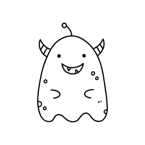 Cute and funny monster isolated on white background. Vector hand-drawn illustration in doodle style. Perfect for Halloween designs, cards, logo, decorations. Cartoon character. Cute Monster Tattoo, Cute Monster Doodles, Cute Monster Drawing, Cute Monsters Drawings, Doodle Monster, Monster Tattoo, Monster Drawing, Funny Monsters, Doodle Style