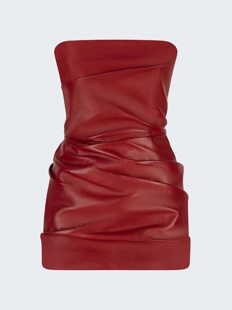 "Find THE ATTICO Leather Mini Dress on Editorialist. Strapless Mini dress Ruched detailing Back zipper fastening Topstitching Dimensions: Model is 5'9\"/175cm and is wearing a size IT40 Composition: Leather Care: Care according to label" Billionaire Fashion, Mini Leather Dress, Wrapping Dress, Mini Red Dress, Red Leather Dress, Designer Mini Dresses, Party Mini Dress, The Attico, Red Cocktail Dress