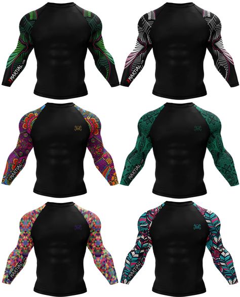 Printed BJJ Rash Guard Bjj Outfit, Jiu Jitsu Rash Guards, Volleyball Photography, Compression Shirt Men, Bjj Rash Guard, Boxing Boots, Sport Shirt Design, Bjj Gi, Combat Gear