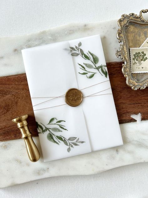 Olive Branch Wedding, Vellum Jacket, Gold Wax Seal, Printed Vellum, Vellum Wrap, Rustic Summer Wedding, Wedding Invitation Trends, Handmade Wedding Invitations, Invitations Diy