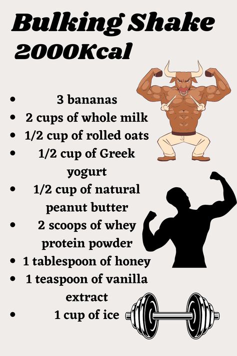 Mass Gainer Protein Shake, Bulking Shake For Men, 2000 Calorie Protein Shake, Bulking Protein Shake, High Calorie Shakes Recipes, Bulk Protein Shake, Breakfast For Bulking, 2000 Calorie Shake, Homemade Protein Shakes To Gain Muscle