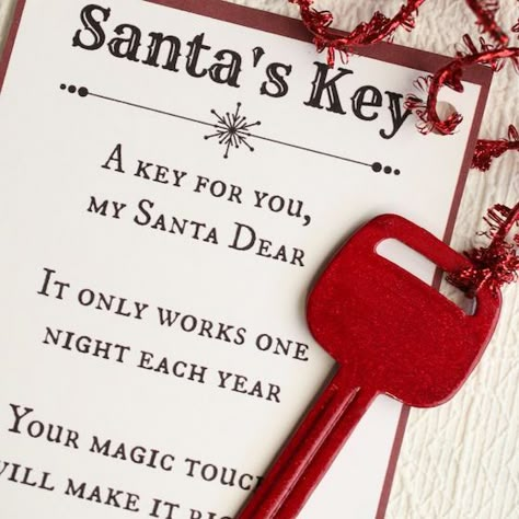 Santa's Key to get in an apartment or home with no fireplace. #Santa #Christmas Santa Magic Key Door Hanger, Key Ornaments Christmas, Santa’s Magic Key Poem Printable, Key For Santa, Santa Key Printable Free, Santa’s Magic Key, Santa Key Printable, Santa Key Poem, Funny Christmas Eve Quotes