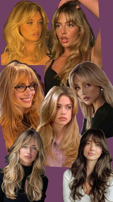 curttain bangs, layers, long hair, butterfly cut, wolf cut, sabrina carpenter hair Bangs Layers Long Hair, Long Hair Butterfly Cut, Hair Butterfly Cut, Selena Gomez Bangs, Sabrina Carpenter Hair, Layers For Long Hair, Layers Long Hair, Cut Wolf, Bangs Layers