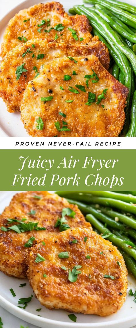 Image for Juicy Air Fryer Fried Pork Chops Oven Air Fryer Pork Chops, Fast Fry Pork Chop Recipes Air Fryer, Pork Chop Recipes Air Fryer Oven, Pork Chop No Bone Recipes, Air Fryer Pork Ribeye Chops, Keto Fried Pork Chop Recipes, Pork Chops In The Air Fryer Bone In, Breaded Pork Chops Bone In, Air Fryer Pork Chops Recipes