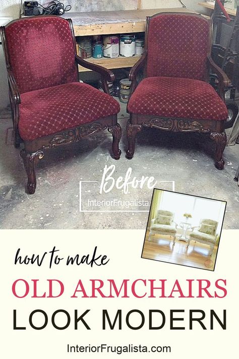 Armchair Makeover Diy, Ball And Claw Chair Makeover, Vintage Armchair Makeover, Reupholster Arm Chair, Reupolstry Chairs Ideas, Diy Reupholster Chair, Refurbished Armchair, Antique Chairs Reupholstered, Armchair Restoration