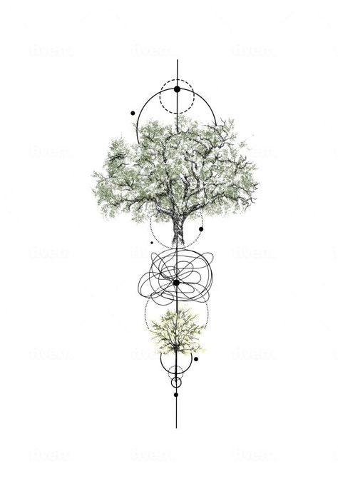 I will make geometric tattoo design in my style Tattoo Ideas Female Geometric, Geometric Tree Tattoo Design, Tree Tattoo Ideas Female, Nature Balance Tattoo, Tatoos Ideas Female, Original Tattoos Unique, Tattoo Sleeve Ideas Female, Mother Tree Tattoo, Still Here Tattoo