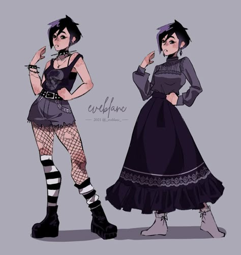 Goth Clothes Drawing Reference, Vampire Female Outfit, Goth Punk Outfits Female, Goth Witch Character Design, Punk Outfit Drawing, Witch Goth Outfits, Goth Outfits Drawing, Goth Girl Character Design, Goth Character Art