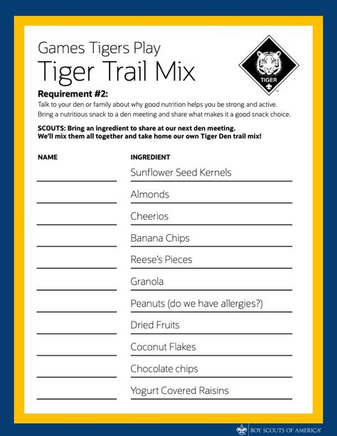 Tiger Scouts Activities, Tiger Den Meeting Ideas, Tiger Scout Den Meeting Ideas, Tiger Cub Scouts Activities, Derby Snacks, Scouts Games, Cub Scout Popcorn, Scouts Activities, Cub Scout Games