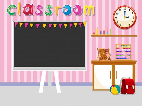 Empty classroom with blackboard | Free Vector #Freepik #freevector #school #education #clock #blackboard Messy Kids Room, Papan Tulis Kapur, Classroom Interior, Classroom Background, Background For Powerpoint Presentation, Teacher Classroom Decorations, School Frame, School Images, Classroom Board