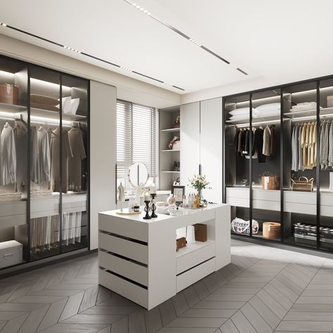 Walk In Closet Ideas With Makeup Vanity, Island Dresser In Closet, Closet In Room Bedrooms, Closet With Island Walk In, Island Dressing Room, Walk In Closet Ideas Master Luxury, Walk In Closet With Island, Closet Island Ideas, Walk In Closet Island