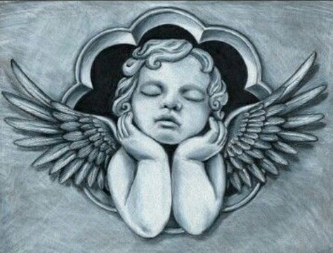 Religous Tattoo, Angel Drawings, Cherub Design, Guardian Angel Tattoo, Cupid Tattoo, Heaven Tattoos, Cherub Tattoo, Angel Tattoos, Chicano Tattoos